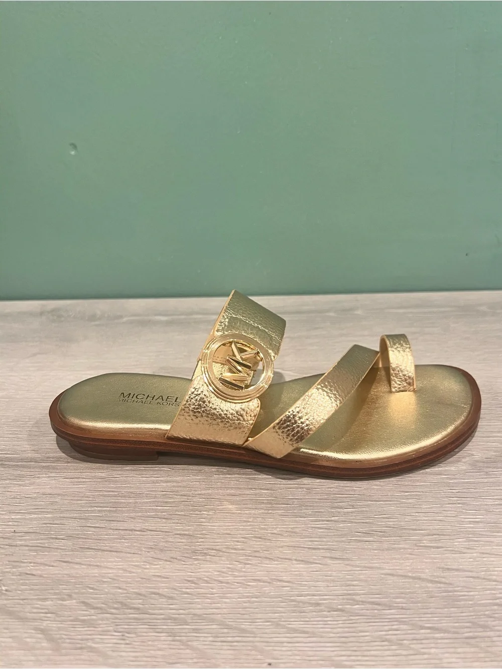 Michael Kors Gold Metallic Logo Slide Sandals Women’s Size 5M